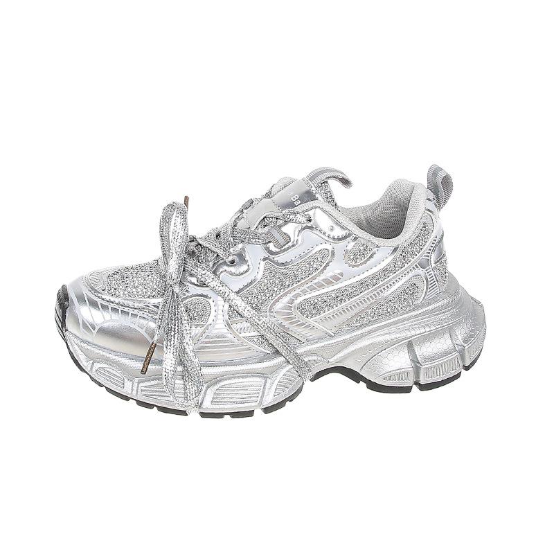 Rhinestone Paris Daddy Shoes Women's Early Autumn New Thick-soled Versatile Lace-up Mesh Breathable Sports Casual Shoes Tide