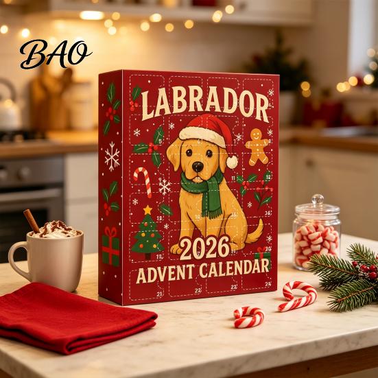 Indoor Festive Hanging Ornaments 2026 Labrador Advent Calendar, 24 Days 2D Flat Acrylic Dog Christmas Durable Charms Countdown Collectible Cute