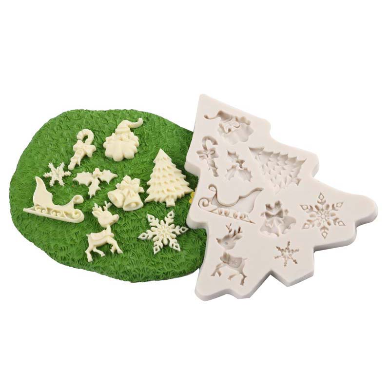 Christmas Decorating Silicone Mould Santa Claus Tree Shape Cake Fondant Mold Cookie Biscuits Festival Baking Tool Accessories