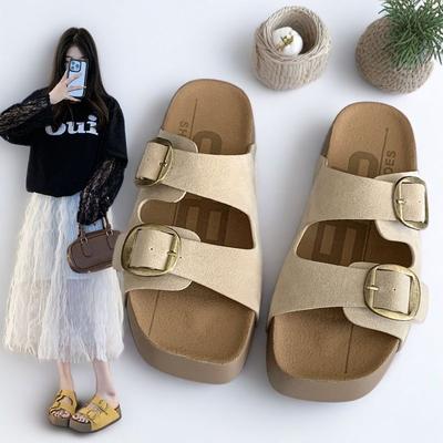 Версия из коровьей кожи~ Настоящая кожа на толстой подошве, шлепанцы на одно слово для женского лета, новые пляжные крутые шлепанцы для женской моды