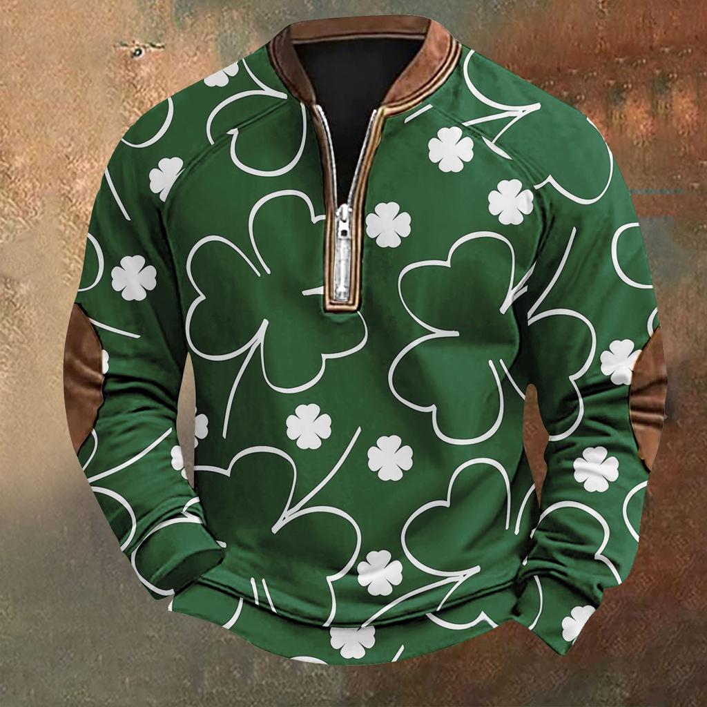Men's St. Patrick's Day Vintage Casual Zip Sweatshirt Outdoor Casual Top