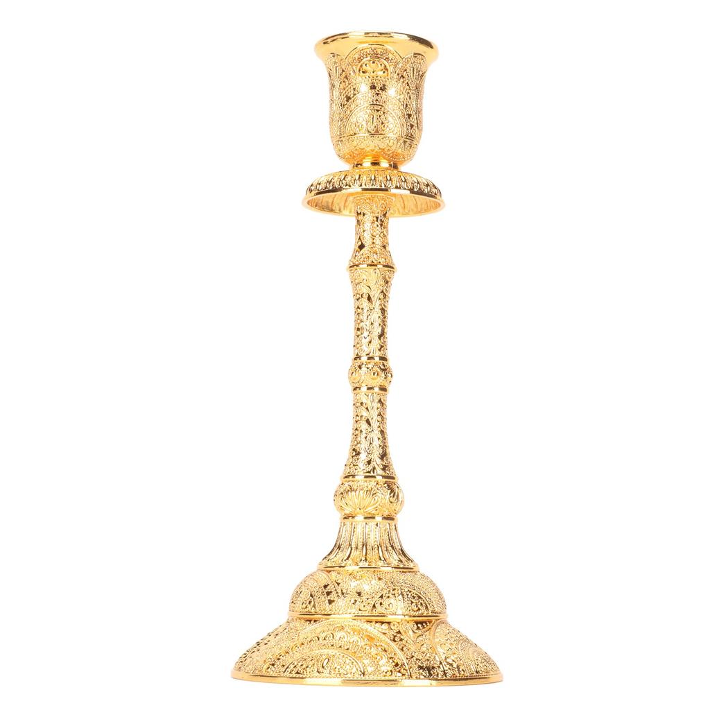Gold Candlestick Holder Vintage Alloy Exquisite Carving Decor Metal Pillar Candlestick for Dining