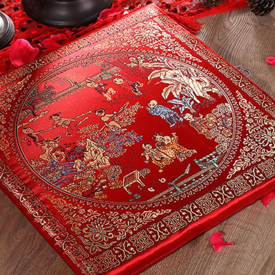 Seat Cushion Washable Tassel Design Chinese Style Embroidered Pain Relief Bay Window Cushion Photo Props