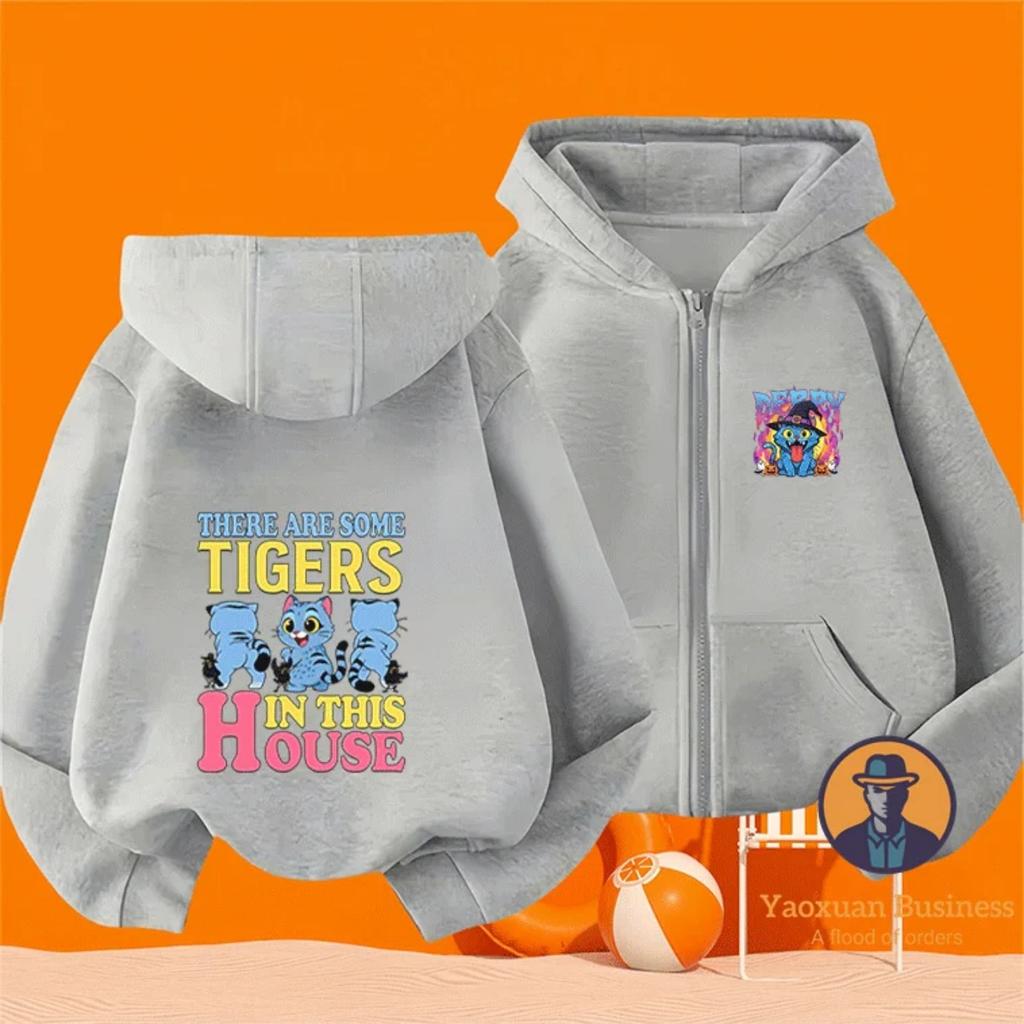 Модная K-Pop Толстовка с капюшоном на молнии для детей, мальчиков и маленьких девочек, с милым принтом, мультяшная, теплая, ветрозащитная, осенне-зимняя мода