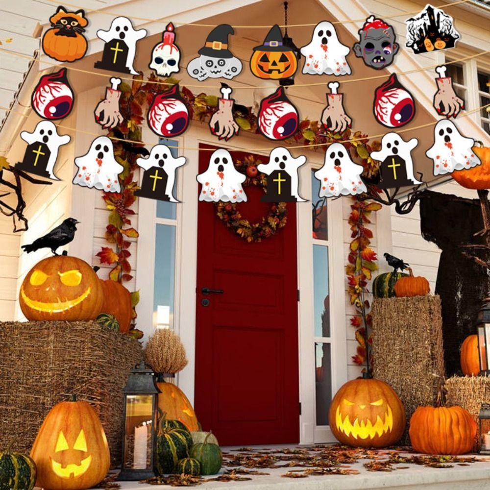 Ghost Haunted House Pull Flags Pumpkin Ghost Garden Banner Funny Halloween Flags  Party Supplies