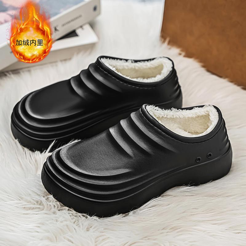 Зимние мужские тапочки Plus Velvet Теплые Водонепроницаемые Легкие Кухонные Туфли Шеф-Повара Износостойкие Рабочие Тапочки Домашние Мужские Мягкая Подошва