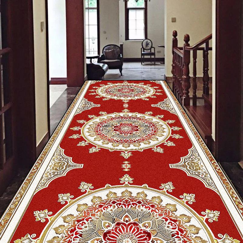 European Luxury Long Corridor Carpet Non-slip Stairway Hallway Decoration Runner Rug Customizable Aisle Kitchen Mat Washable