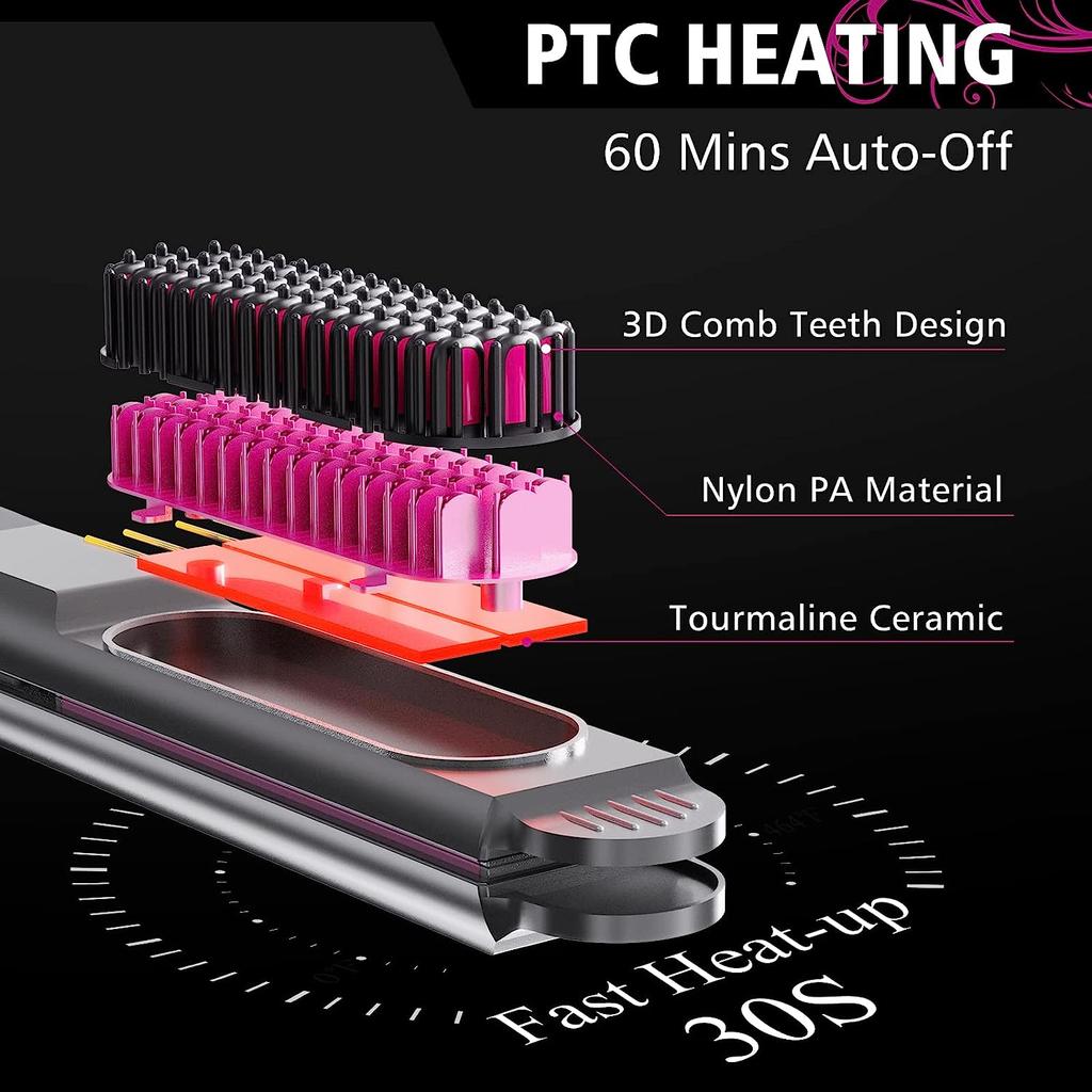Hair Straightener&Curling Flat Iron 3-in-1 Fast Heating Electric Hot Comb Ceramic Ionic Straightener Flat Iron Women Hair Brush