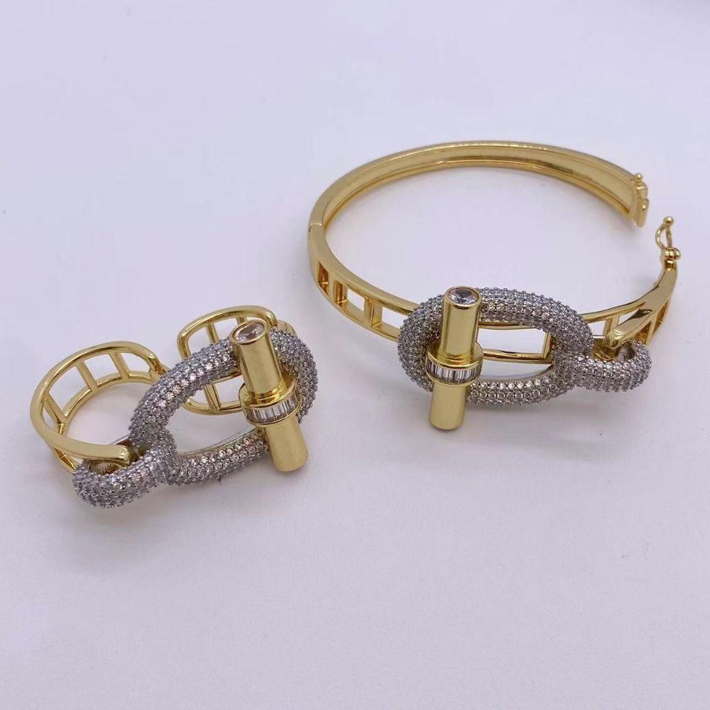Unique OT Buckle Bangles Exaggeration Women's Jewelry Fashion Cubic Zirconia Ring Wedding