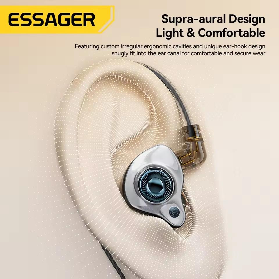 Essager 3,5 мм проводные игровые наушники-вкладыши, проводные наушники-ракушки с микрофоном, стерео, сменные амбушюры, спортивные проводные наушники
