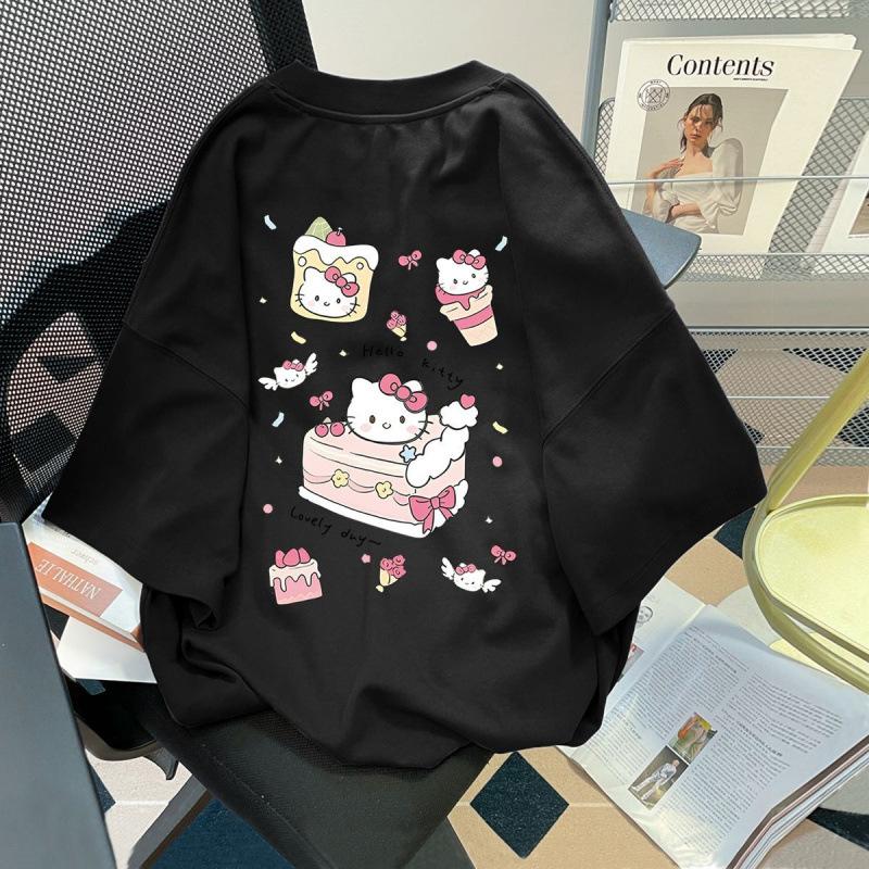 Sanrio 2026 Лето Комикс Форма Хелло Китти Изображение 100% Хлопок Повседневная Футболка Взрослый Дети Родитель-Ребенок Топ Домашняя Одежда Y2k