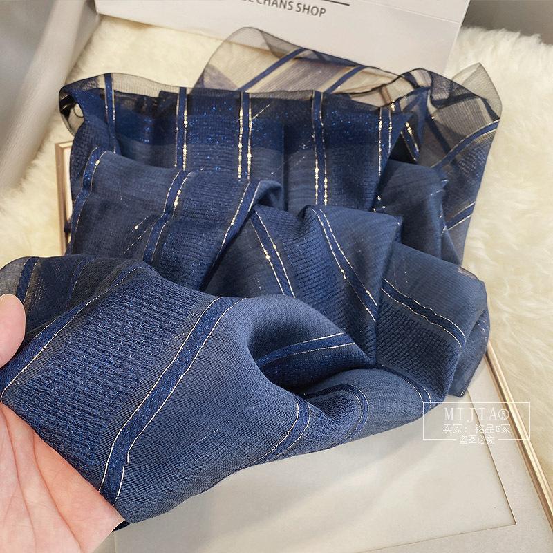New Silk Mulberry Silk Wool Scarf, Thin Autumn and Winter Fashion Scarf with Gold Thread Stripes, Foreign Silk Scarf