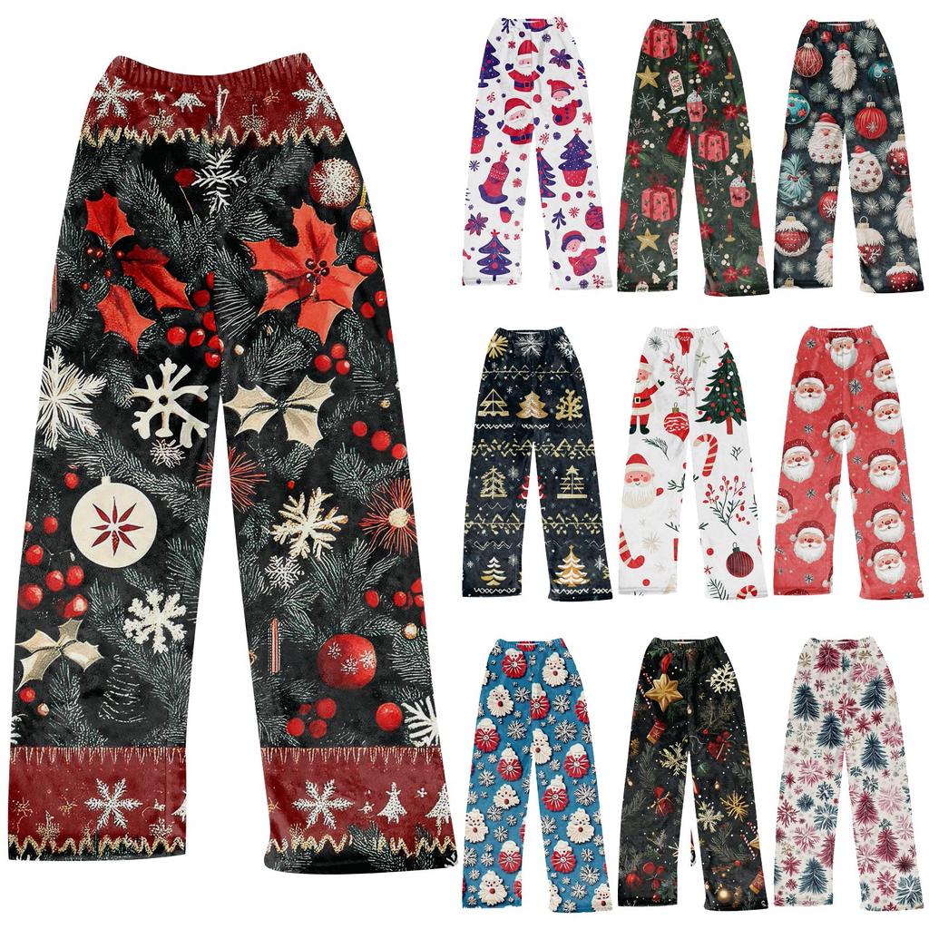Women Winter Pants Full Length Long Trousers Christmas Printed Pants