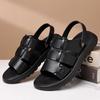 Mens Commute Genuine Leather Sandals Solid Color Leather Summer Breathable Beach Shoes Casual Comfortable Open Toe Soft Sandals