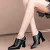 Fashion High Heeled Shoes, Thick Heeled Pointed Women's Side Zippered Women's Small Leather Shoes, French Soft Leather Women's Shoes