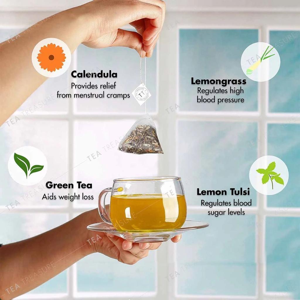 Зеленый чай с Лимонным тулси (18 пак, 2 г), Lemon Tulsi Green Tea,  Tea Treasure