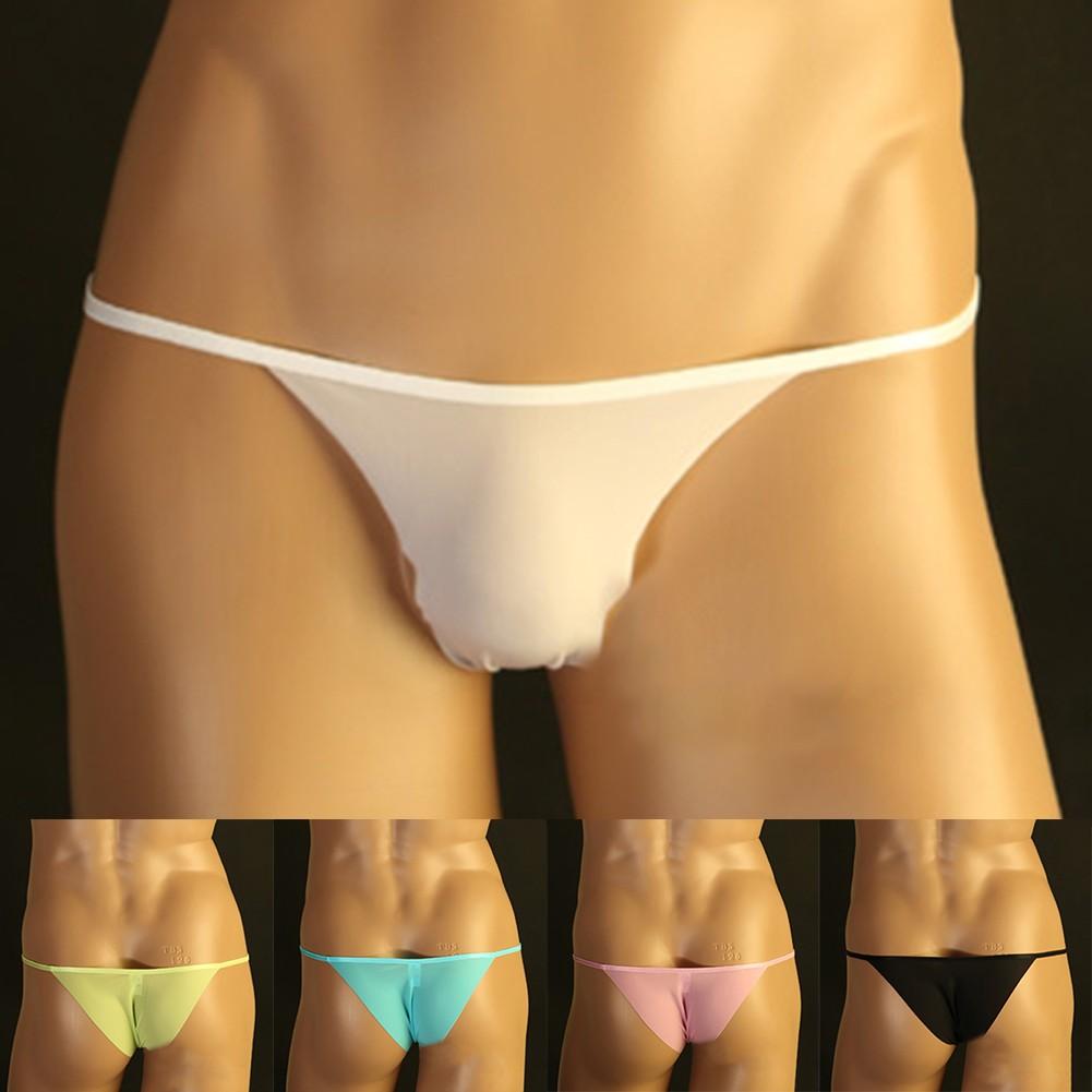 Мужское сексуальное нижнее белье из ледяного шелка, трусы-стринги с низкой посадкой, нижнее белье-стринги