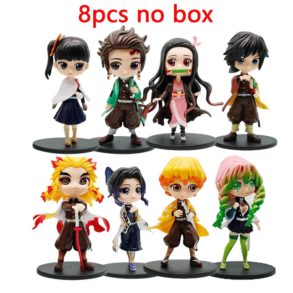 Demon Slayer 8Pcs/Set Q Version Figures Tanjiro Nezuko Rengoku Mitsuri PVC Collectible Model Toy Gift for Anime Fans