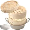 Heist Induction Compatible, 2-tier Steamer Set with Pot, Includes Two Cooktops and One Lid. Commercial-grade Bamboo Steamer, Cedar Steamer, and Bamboo