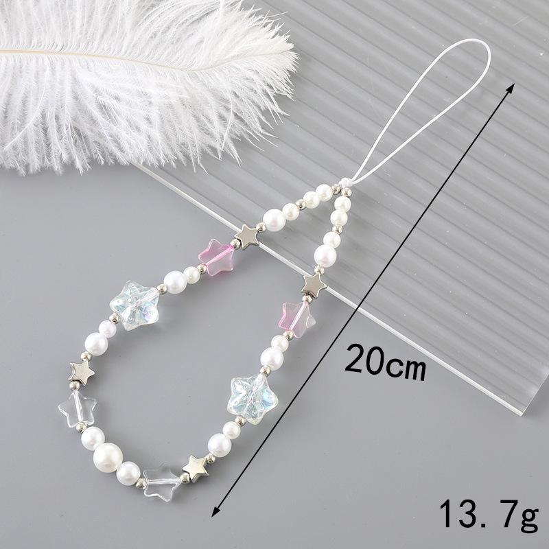 Korean Love Heart Beaded Phone Chain & Keychain Set for Women