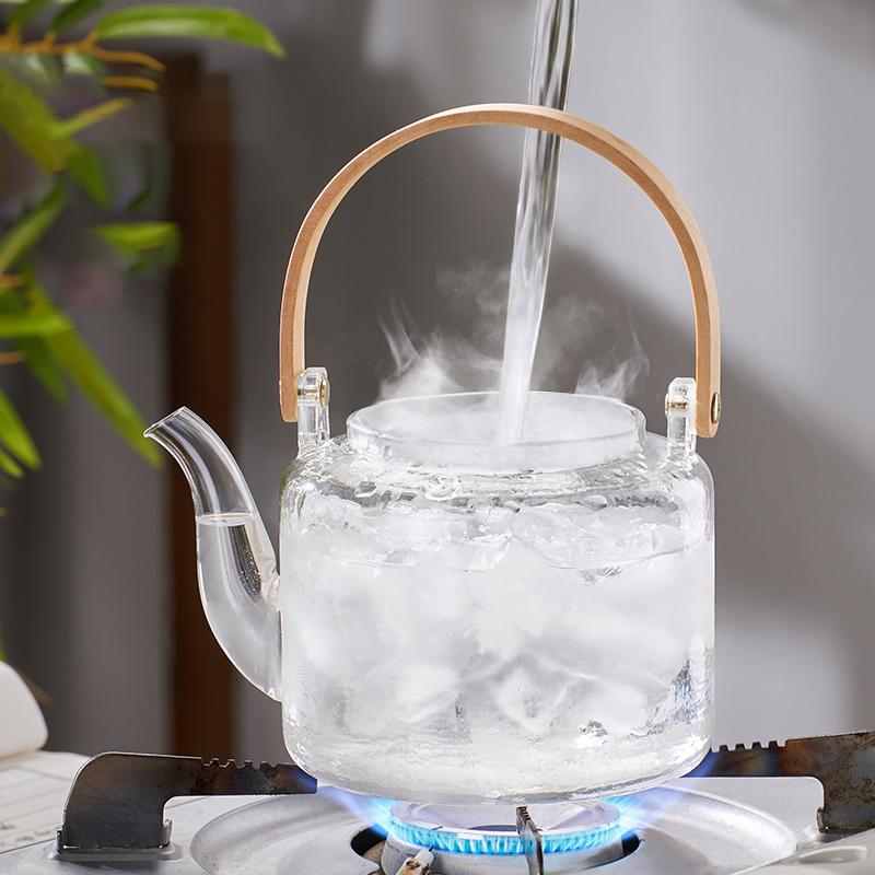 GIANXI Стеклянный чайник с бамбуковой ручкой, для заваривания на пару и кипячения, с двойным фильтром-вкладышем, набор чайников, прозрачный стеклянный чайник