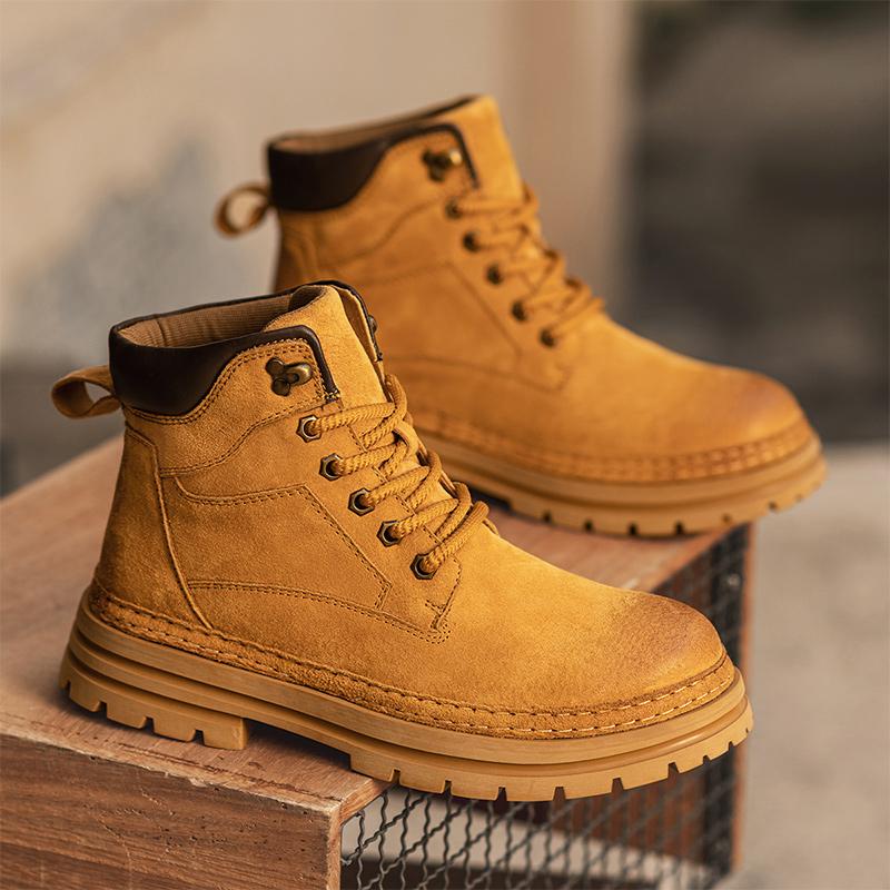 Мужские ботинки Осень Новые ботинки для ходьбы с высоким верхом Британская версия Толстая подошва Мужские кроссовки На шнуровке Противоскользящие Мотокроссовые ботинки