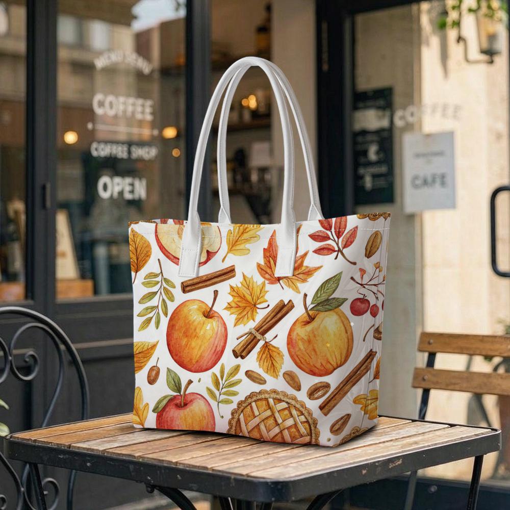 Fall Apple Pattern Tote Bag Autumn Daily Use Handbag