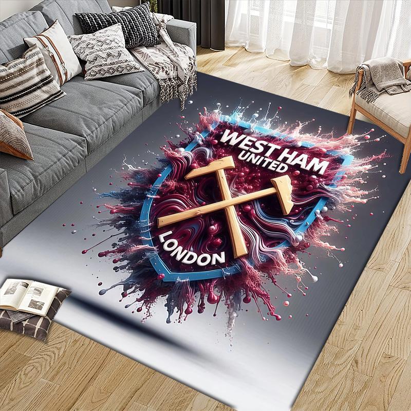 West Ham United FC Flannel Pattern Square Carpet,Area Rug,Carpet Rug for Living Room Bedroom Sofa Playroom Decor,Non-slip Floor Mat