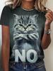 Летняя женская футболка с круглым вырезом, повседневная, свободный дизайн, топ в стиле Харадзюку, модная футболка с короткими рукавами и 3D-принтом с изображением кошки