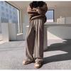Women's High Waist Vertical Stripe Woolen Wide Leg Pants - Petite 145cm