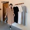 Plus Size Short Sleeve Casual Dress Women's Summer Loose Solid Colour Medium Long Knee Split T-shirt Dresses
