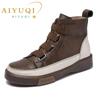 Fashion AIYUQI Women Winter Shoes Flat Genuine Leather 2025 Antique Color Matching Front Tie Ladies Boots Trend Girl Student Shoes