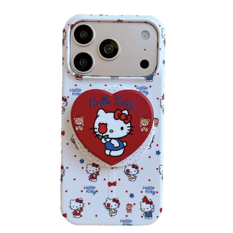 Чехол для iPhone 17/16 Pro Max/15 Pro с магнитной подставкой и рисунком кота в горошек, девчачий