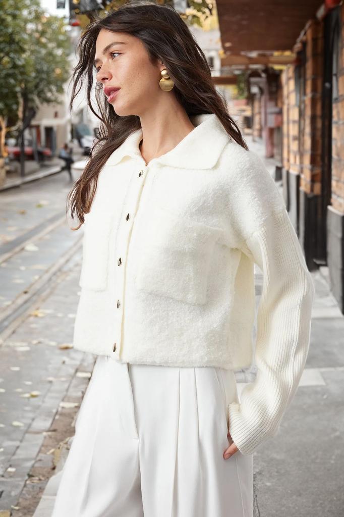 Женский модный стильный кардиган, норковый кардиган оверсайз, широкий крой, пальто с воротником-поло из букле, трикотаж, кардиган