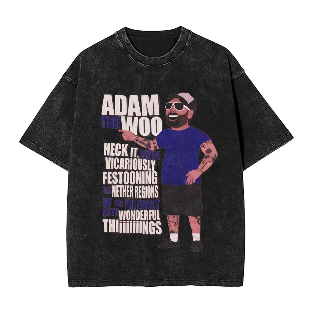 Adam The Woo Washed T Shirt Couple Y2K Retro Cotton T Shirts Summer Breathable Harajuku Tee Shirt Loose Plus Size Clothing