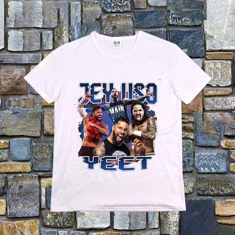Ретро футболка Jey Uso Yeet Забавные цитаты Wresting Lovers Графическая футболка Мягкая унисекс футболка с круглым вырезом Летняя футболка Модные топы