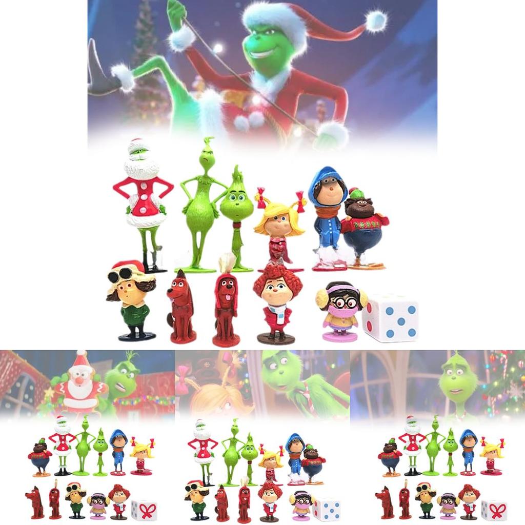 12 Очаровательных фигурок Гринча на рождественскую тематику, зеленые пушистые персонажи, коллекционный декор