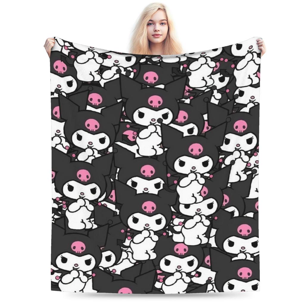 Cartoon Cool Cute Kuromi Fleece Throw Blanket  Blanket for Home Outdoor Super Soft Bed Rug