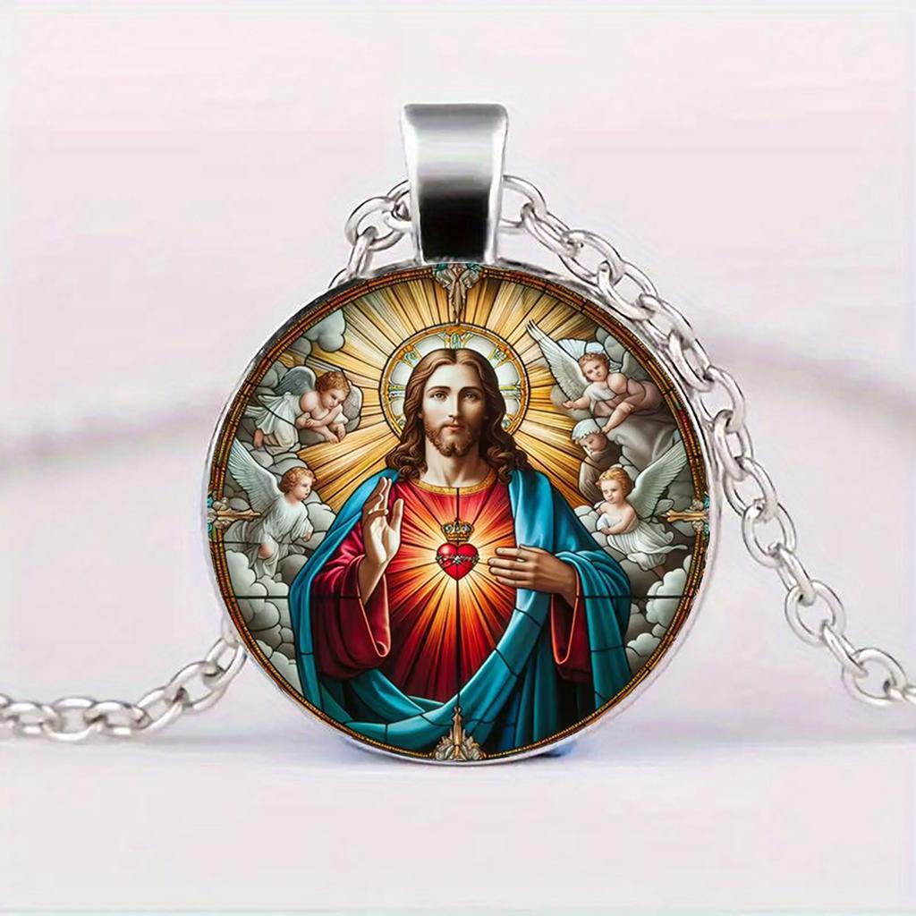 Подвеска с Иисусом и Ангелочком, Хранитель Веры, Религиозные Украшения, Стеклянная Подвеска