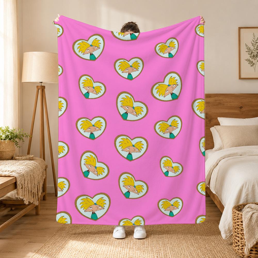 Hey Arnold Cartoon Throw 240g flannel blanket, suitable for sofas, beds, offices, exquisite gift blankets