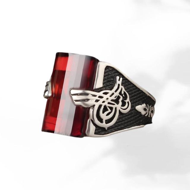 Мужское кольцо из стерлингового серебра 925 пробы с османским камнем Тугра, циркон, ювелирные изделия, модные кольца для мужчин, подарок для него