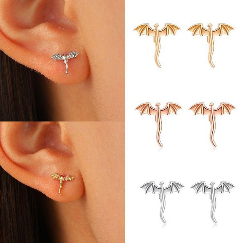 Personality Metal Stud Earrings Small Flying Dragon Stud Earrings Vintage Dragon Earrings Daily