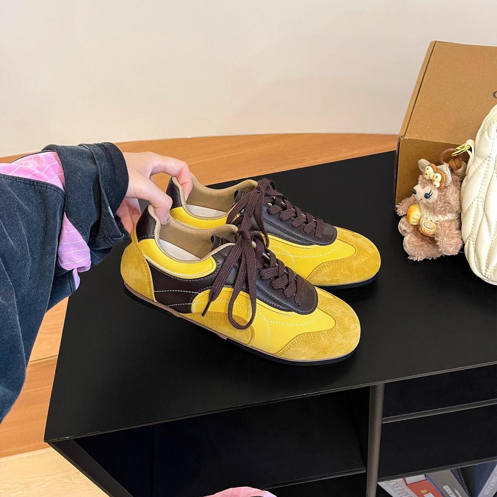 Retro Contrasting Color Flat-bottomed German Training Shoes Women's 2025 New Autumn and Winter Casual Jersey Style Sports Casual Forrest Gump Board