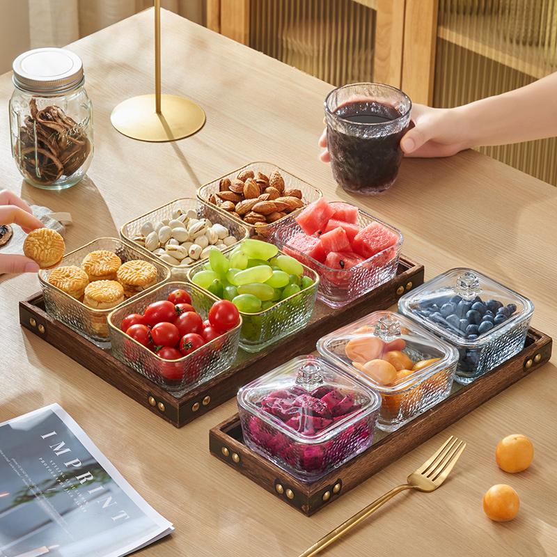 Solid Glass Wooden Tray Table Living Room Tray Coffee Snack Food Meals Chinese Tea Serving Tray Rectangular Fruit Bamboo