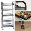Storage Rack Fruit Vegetable Basket, 5 Tier Stackable Metal Mesh Basket with 360 Stand Degree Wheels, Produce Organizer for Kitchen, Pantry, Bathroom