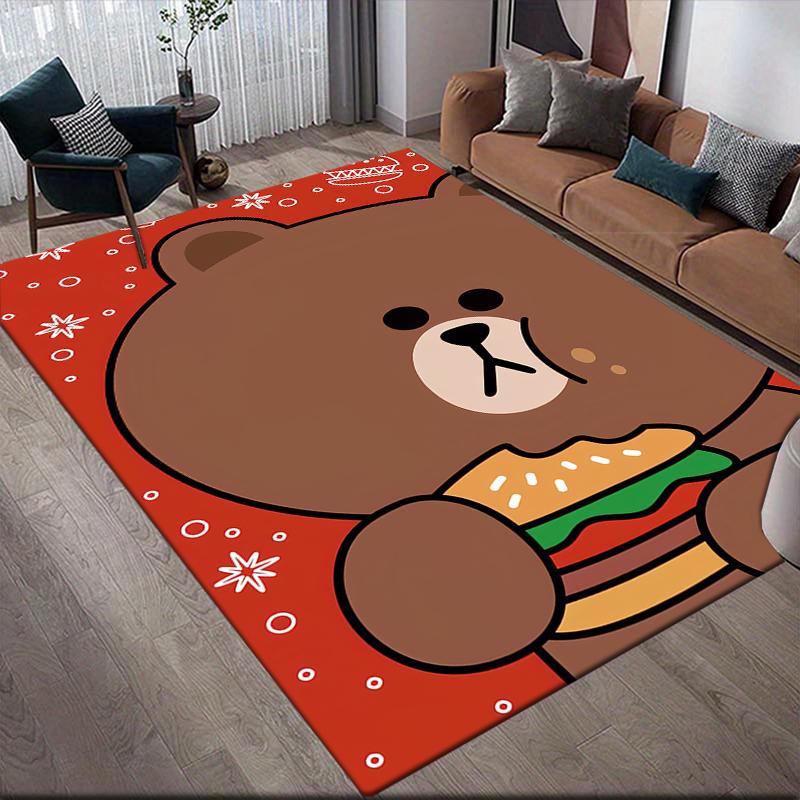 Brown Cute Square Area Rug, Non-Slip Floor Mat for Living Room, Perfect Gift for Fans