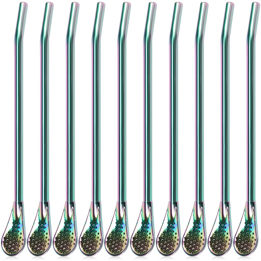 10Pcs Straws Spoon Stainless Steel Straw Spoon 7.2 Inch Yerba Mate Tea Drinking Straws Multifunctional Filtered Spoons Drinking