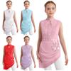 Girls Dance Costume Sleeveless Backless Design Sheer Mesh Overlay Sparkle Rhinestone Asymmetrical Skating Dress