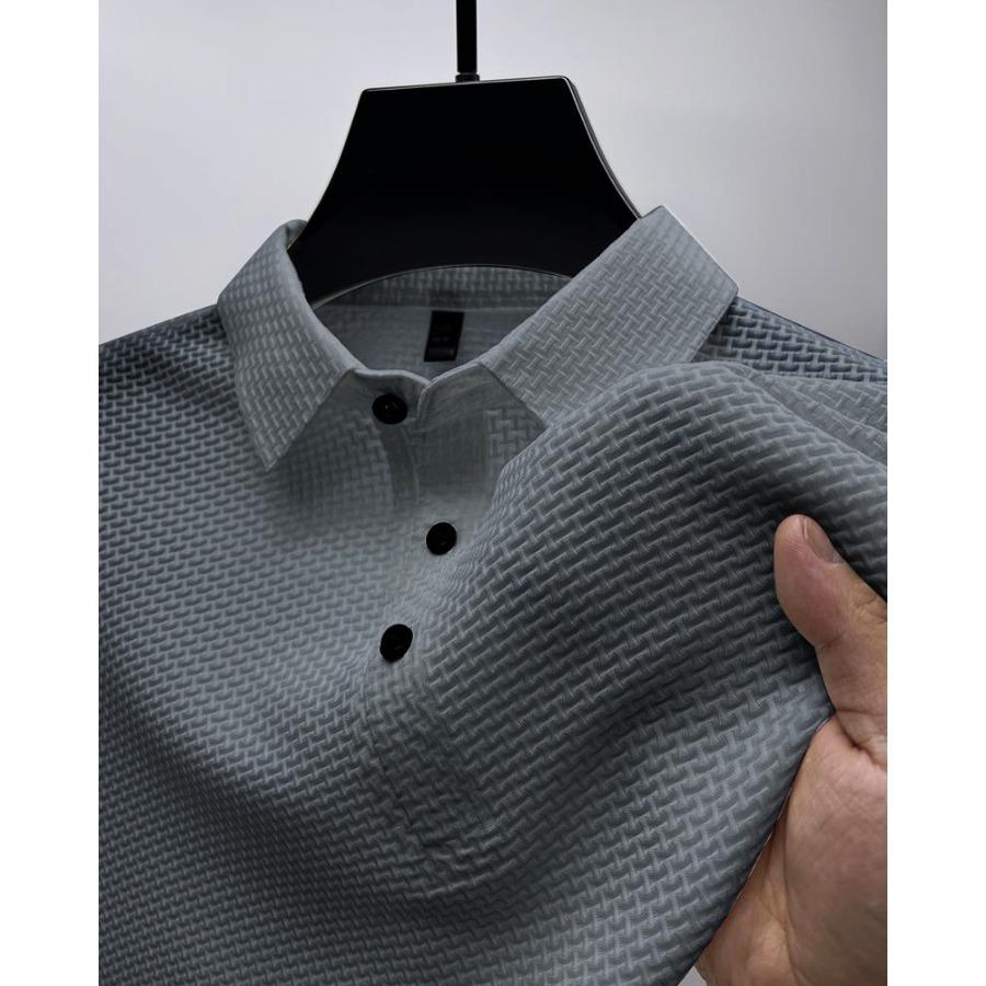 Mesh Ice Silk Polos Top Short Sleeve T-shirt Men's Lapel Collar Summer Solid Color Sliding Polo Shirts