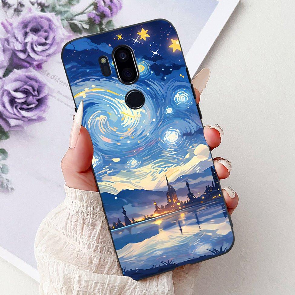 Чехол для LG G7 ThinQ Черный Силикон Милый Кот Модные Цветы Крутая Расписная Задняя Крышка Для Телефона LG G7ThinQ LMG710EM